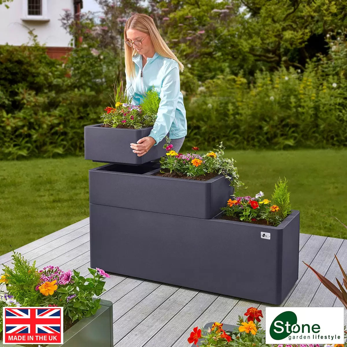 Stone Garden Hanbury 3-Tier Stackable Steel Planter Set