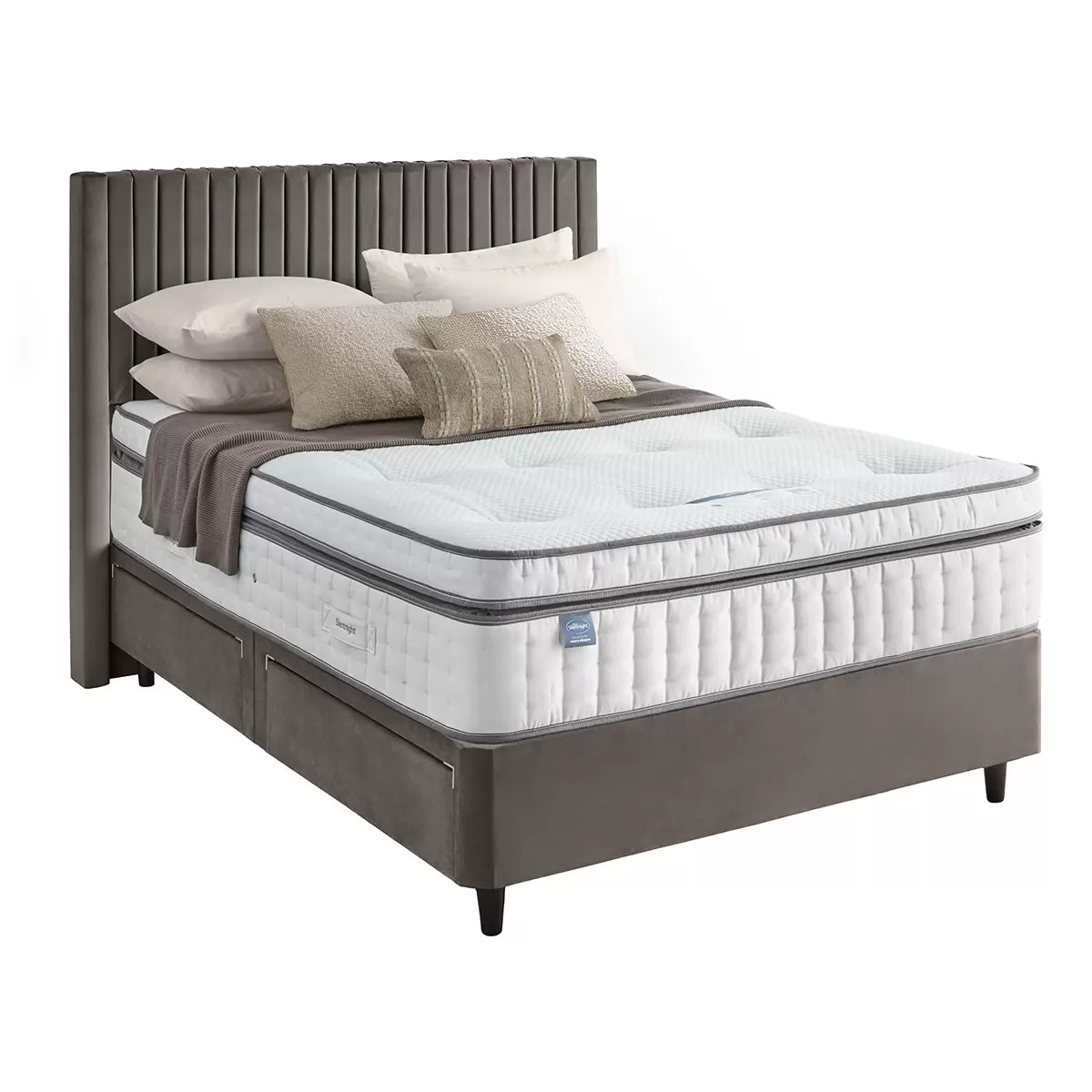 Silentnight Velvet 4 Drawer Divan Base with Slumber Headboard & 3