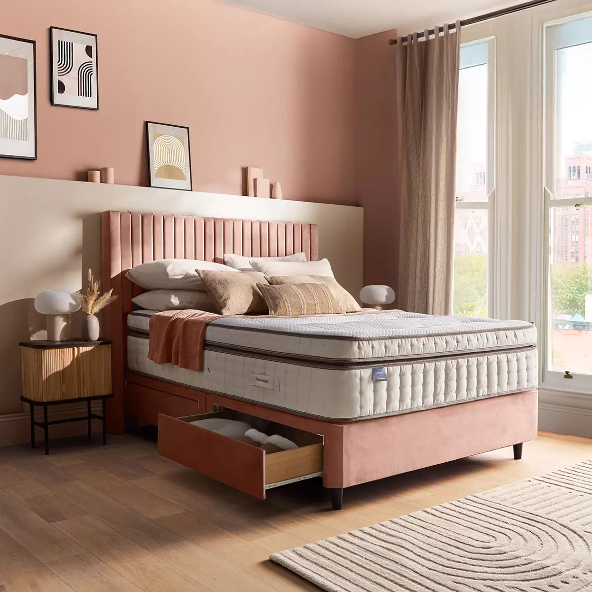 Silentnight Velvet 4 Drawer Divan Base with Slumber Headboard & 3