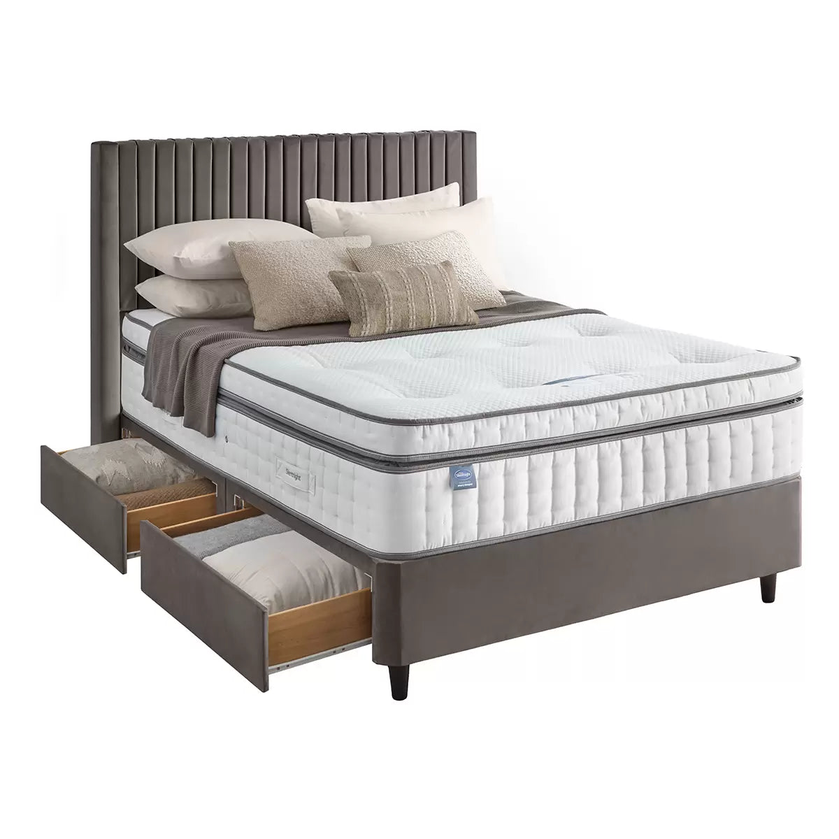 Silentnight Velvet 4 Drawer Divan Base with Slumber Headboard & 3