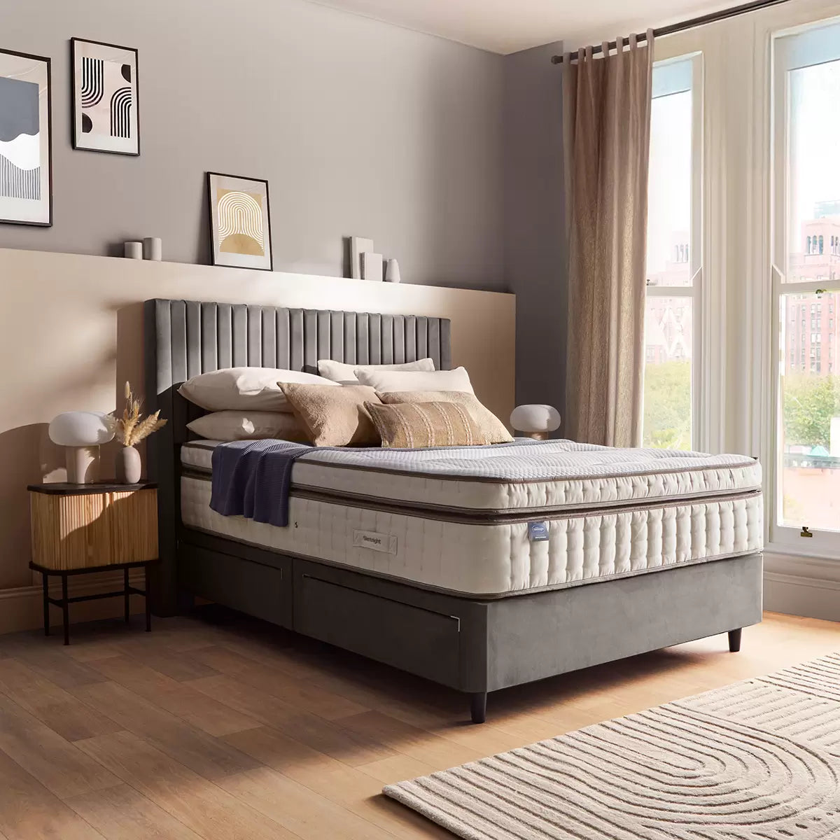 Silentnight Velvet 4 Drawer Divan Base with Slumber Headboard & 3