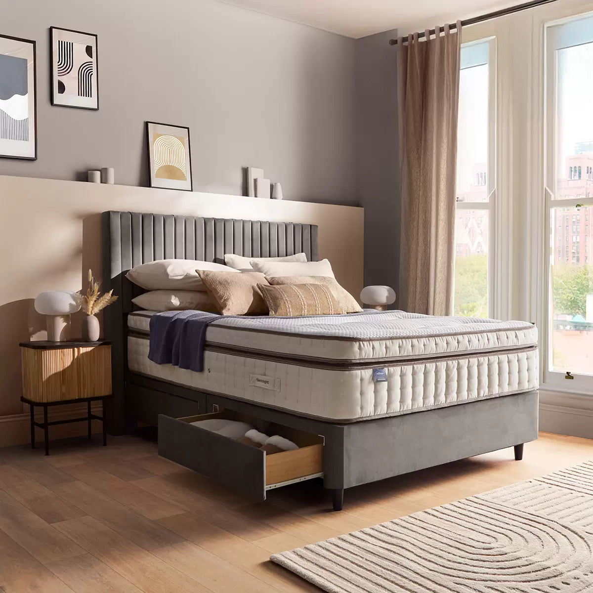 Silentnight Velvet 4 Drawer Divan Base with Slumber Headboard & 3
