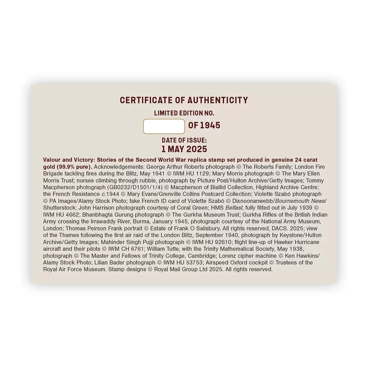Stories of WWII Gold Stamp Set from Royal Mail®