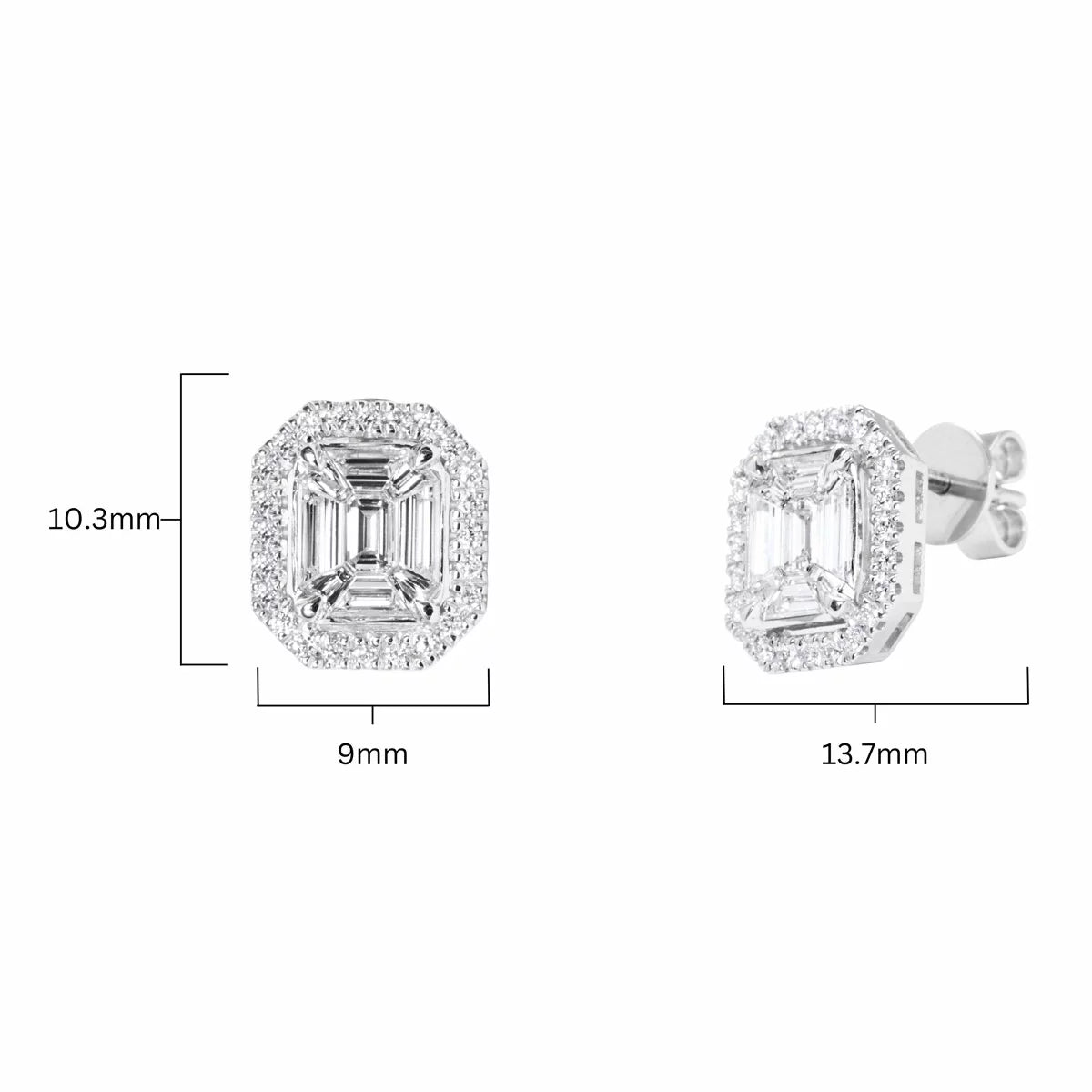 1.00ctw Round Brilliant Cut & Baguette Cut Diamond Earrings, 18ct White Gold