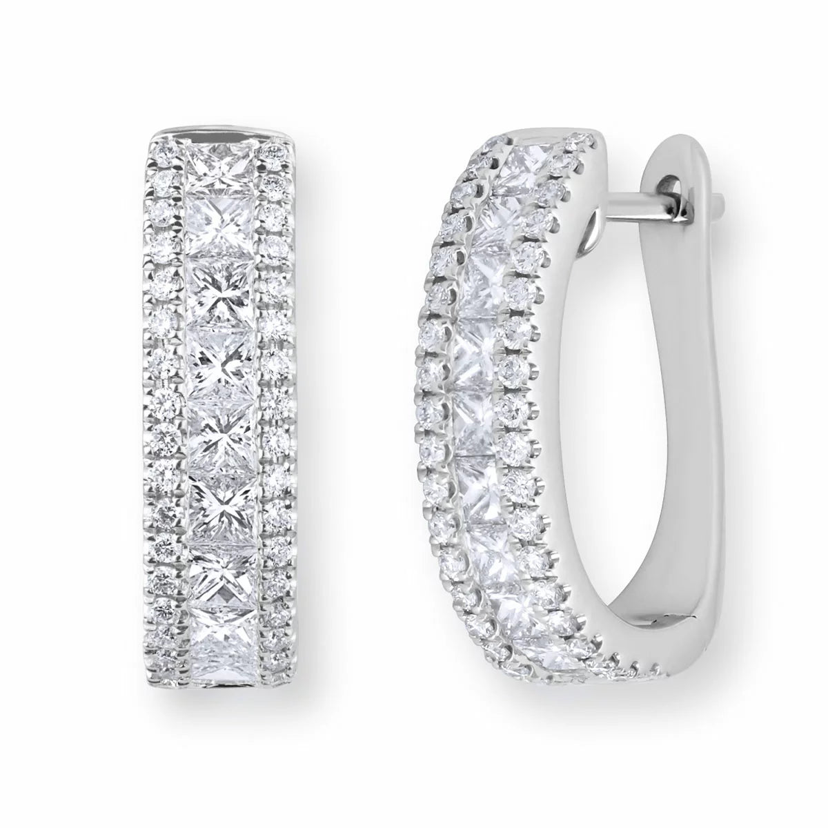 1.52ctw Princess & Round Brilliant Cut Diamond Hoop Earrings, 18ct White Gold