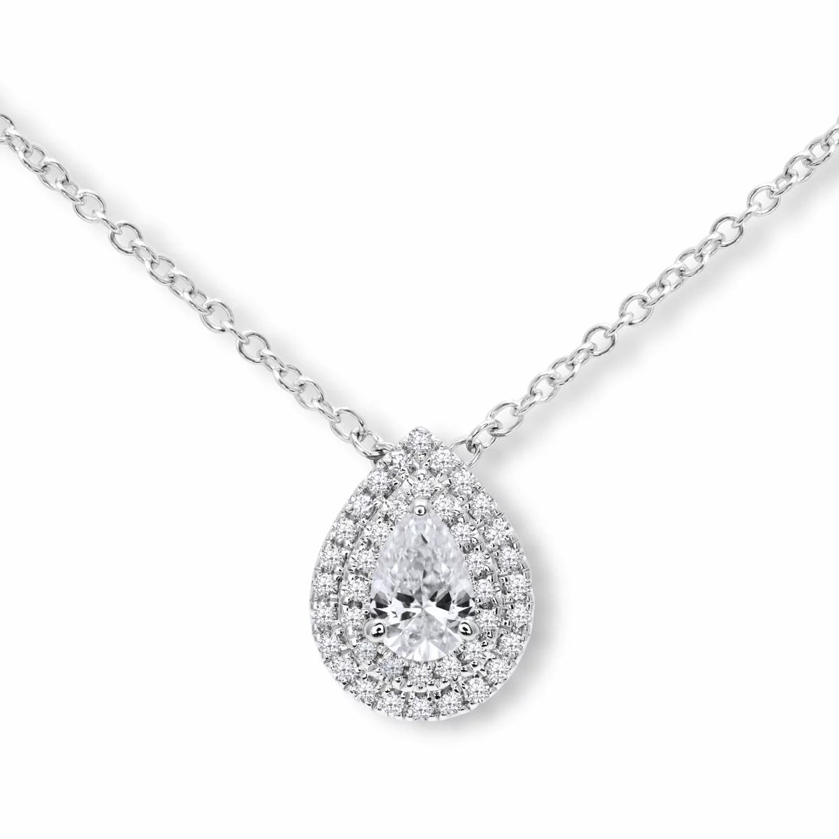 0.58ctw Pear & Round Brilliant Cut Diamond Pendant, 18ct White Gold