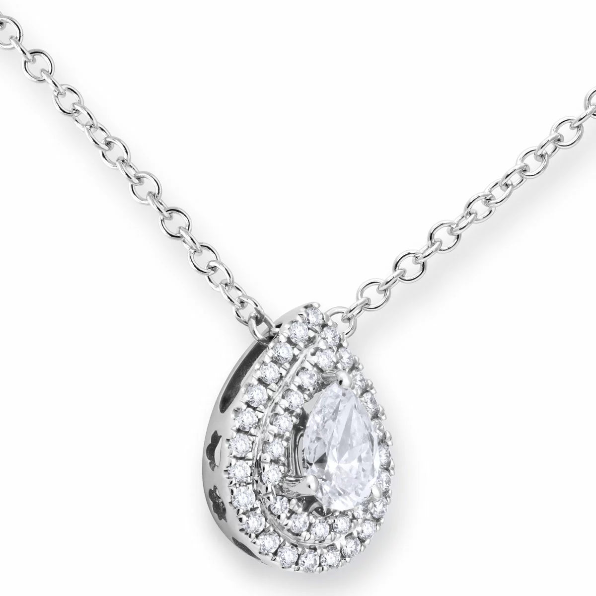 0.58ctw Pear & Round Brilliant Cut Diamond Pendant, 18ct White Gold