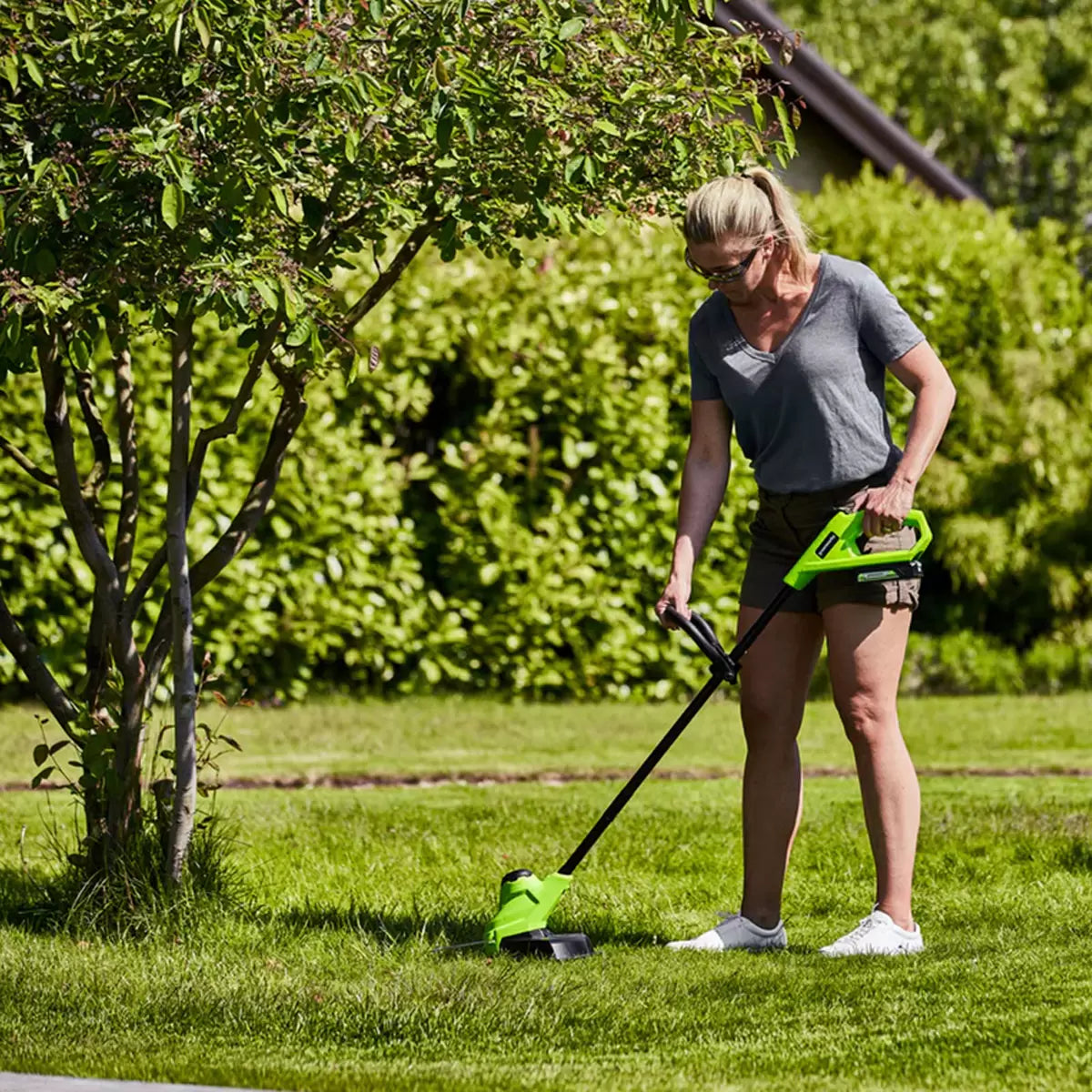 Greenworks 48V 36cm Cordless Lawn Mower & 24V 25cm Line Trimmer Bundle