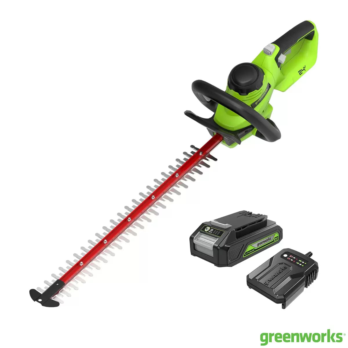 Greenworks 24V 61cm Cordless Brushless Hedge Trimmer + 24V (2Ah) Battery &