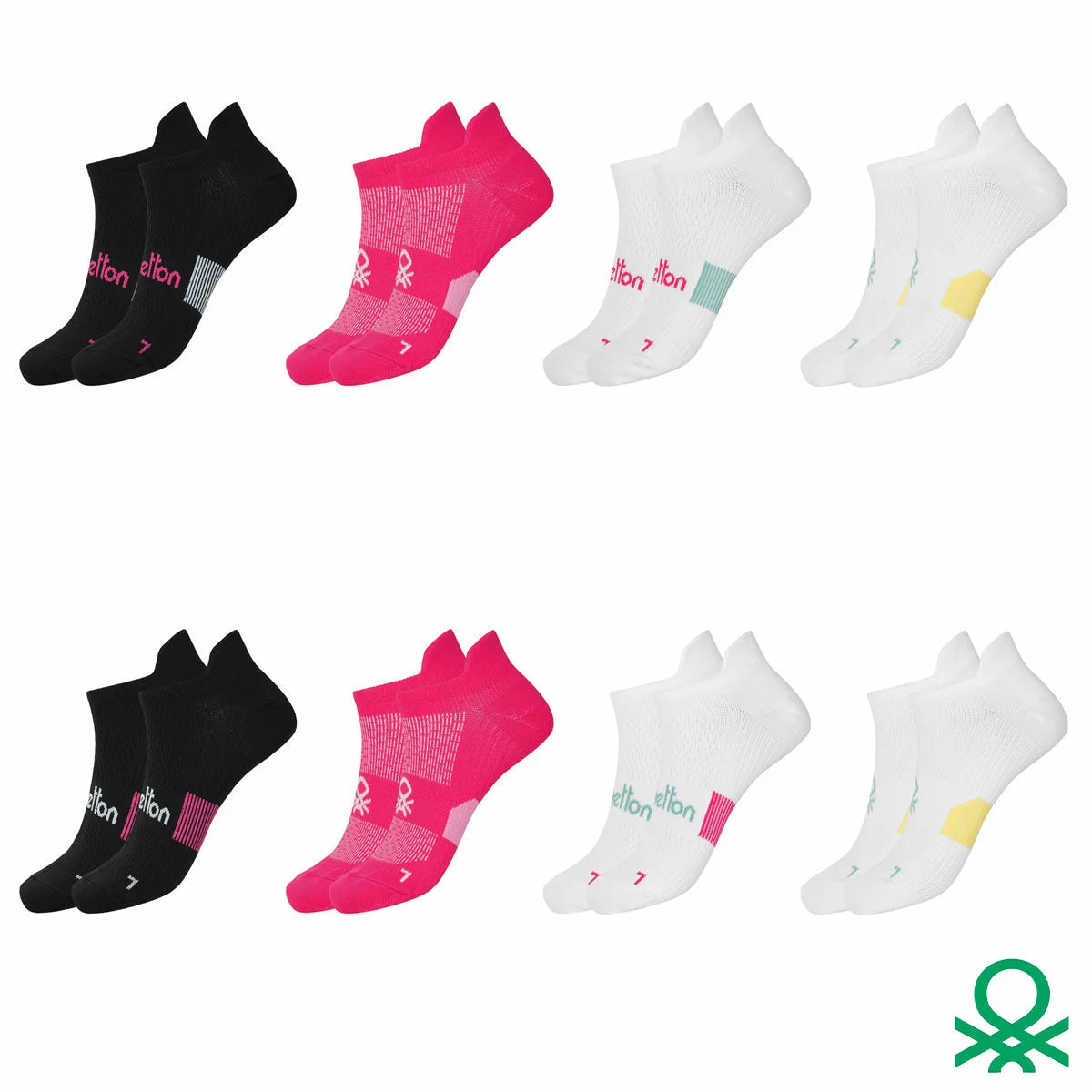 United Colors of Benetton Ladies Trainer Sock, 8 Pack