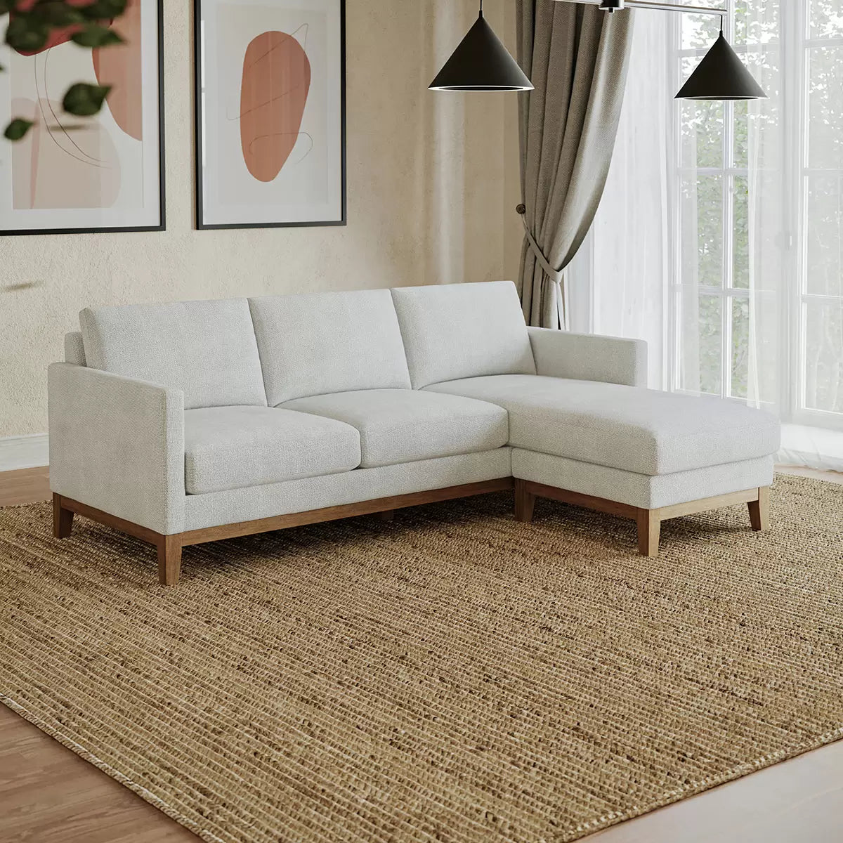 Henredon Murphy Cream Fabric Corner Sofa with Reversible Chaise