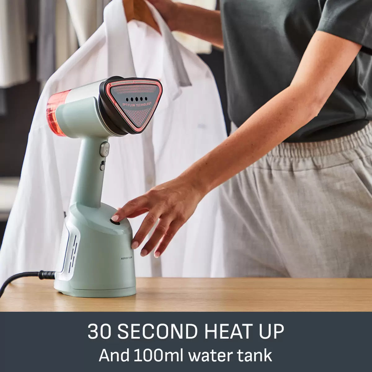 Tefal DT9814G0 AeroSteam Garment Steamer in Sage Green