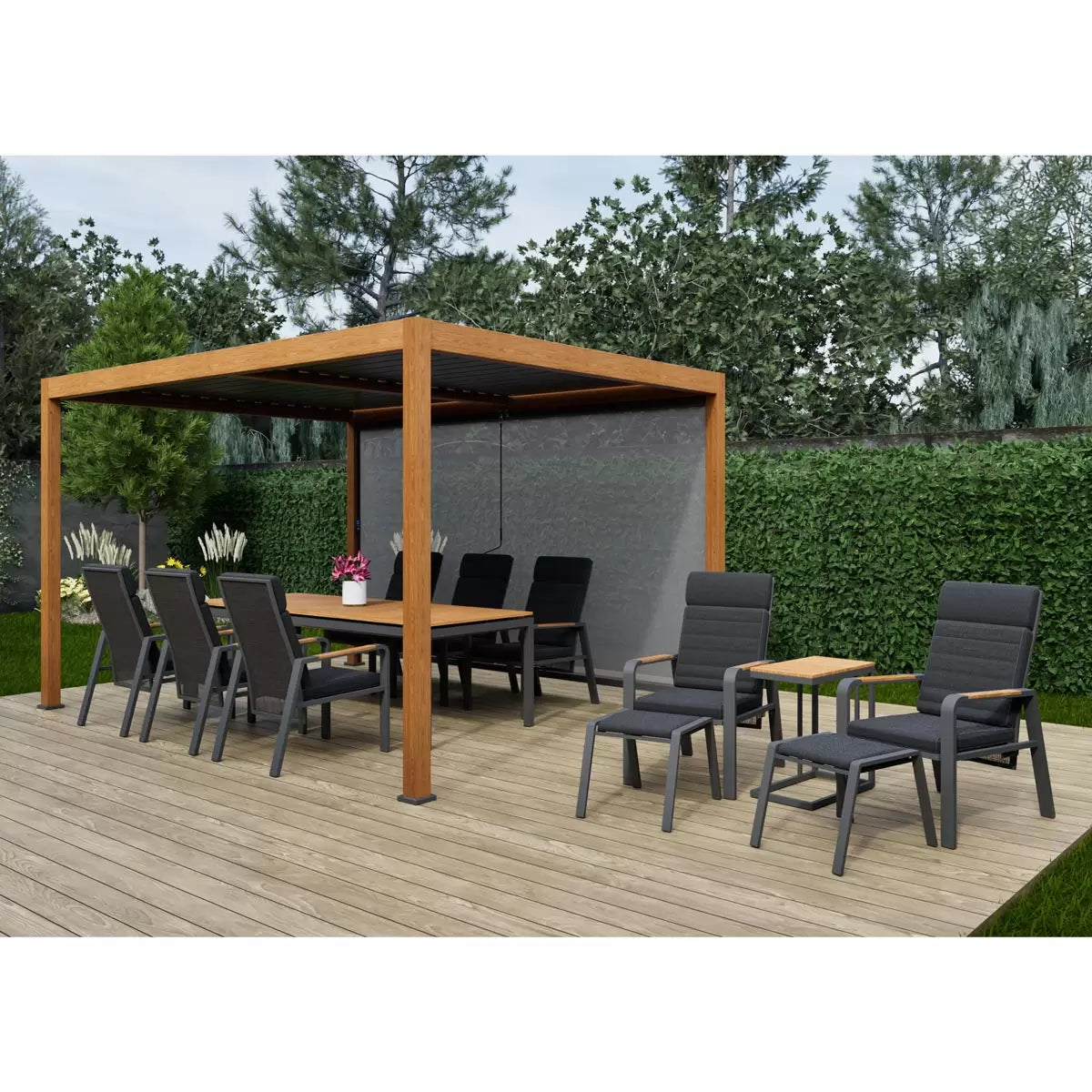 Alvivo 9ft 8" x 13ft 3" (3 x 4m) Wood-Look Louvered Aluminium Pergola Bundle