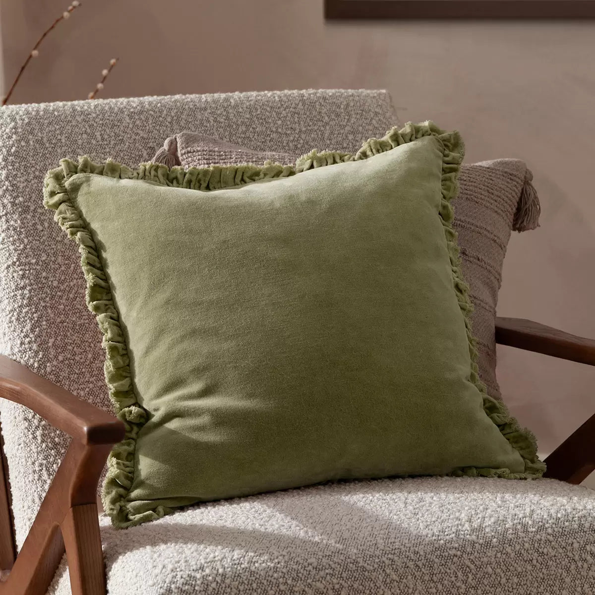 Furn Bertie Velvet Feather Fill Cushion 2 Pack in Sage, 45 x 45 cm
