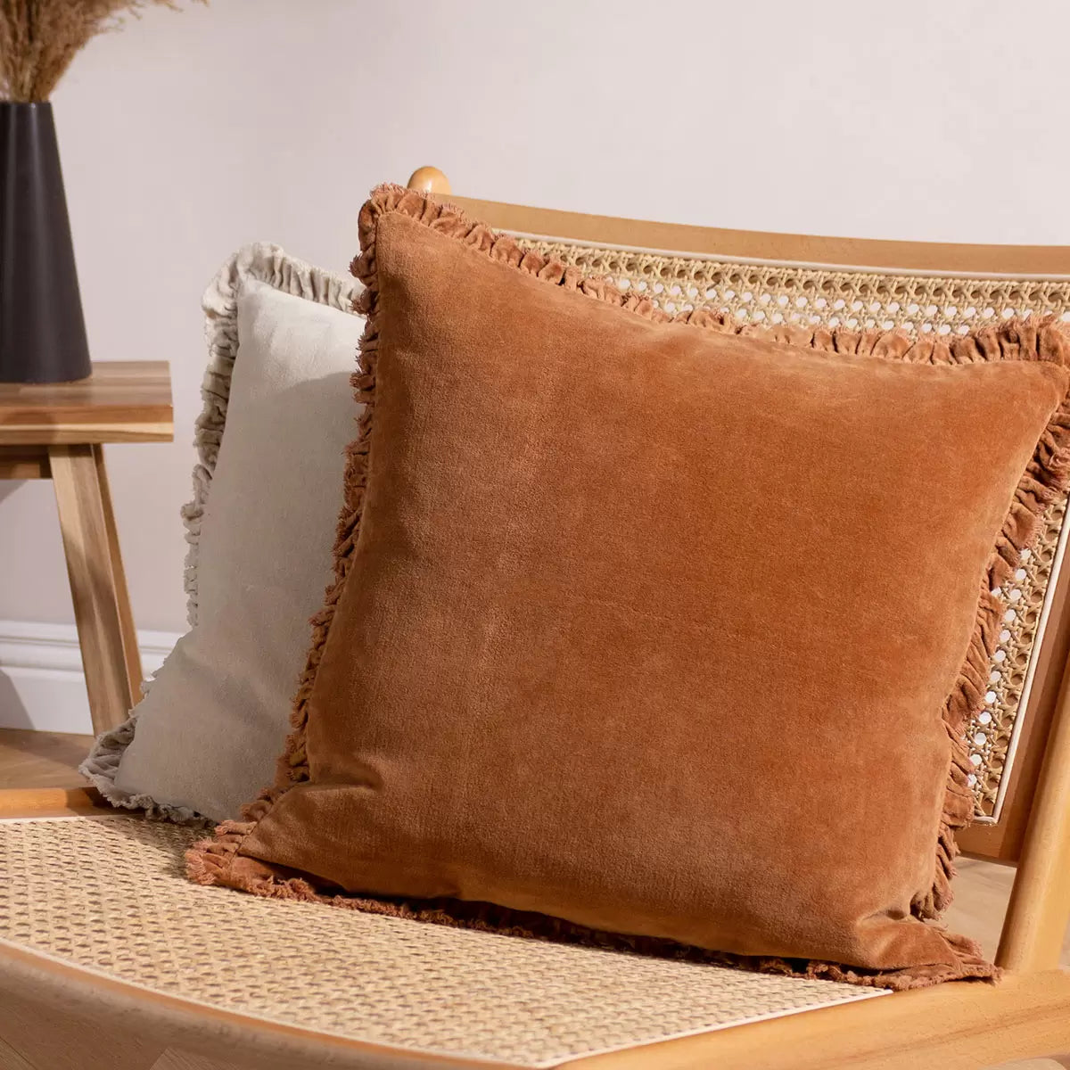 Furn Bertie Velvet Feather Fill Cushion 2 Pack in Rust, 45 x 45 cm