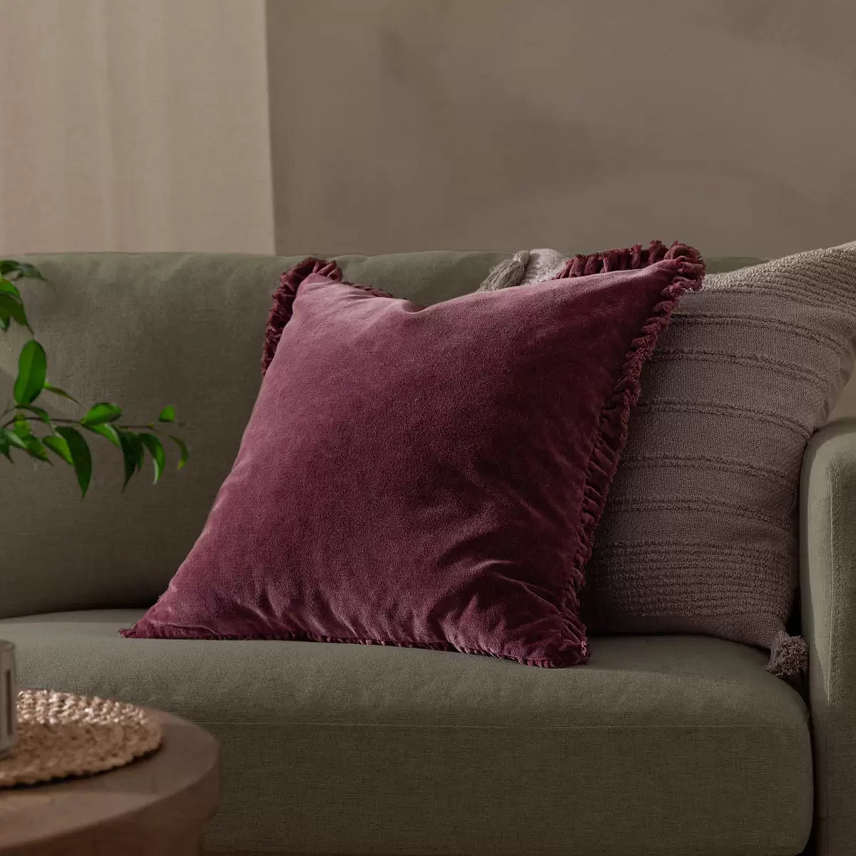 Furn Bertie Velvet Feather Fill Cushion 2 Pack in Plum, 45 x 45 cm