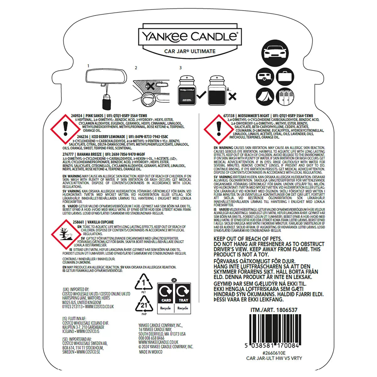 Yankee Candle Car Jar Ultimate Air Freshener Variety - Pack of 5
