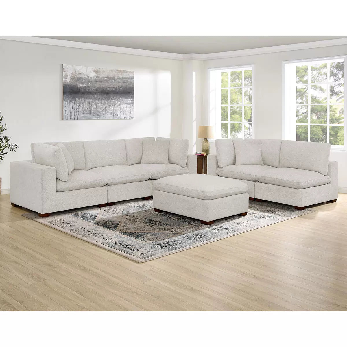Thomasville Lowell Light Grey Fabric 6 Piece Modular Sofa