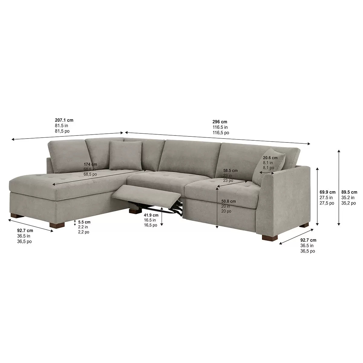 Thomasville Miles Grey Fabric Corner Sofa with Power Footrests in 2