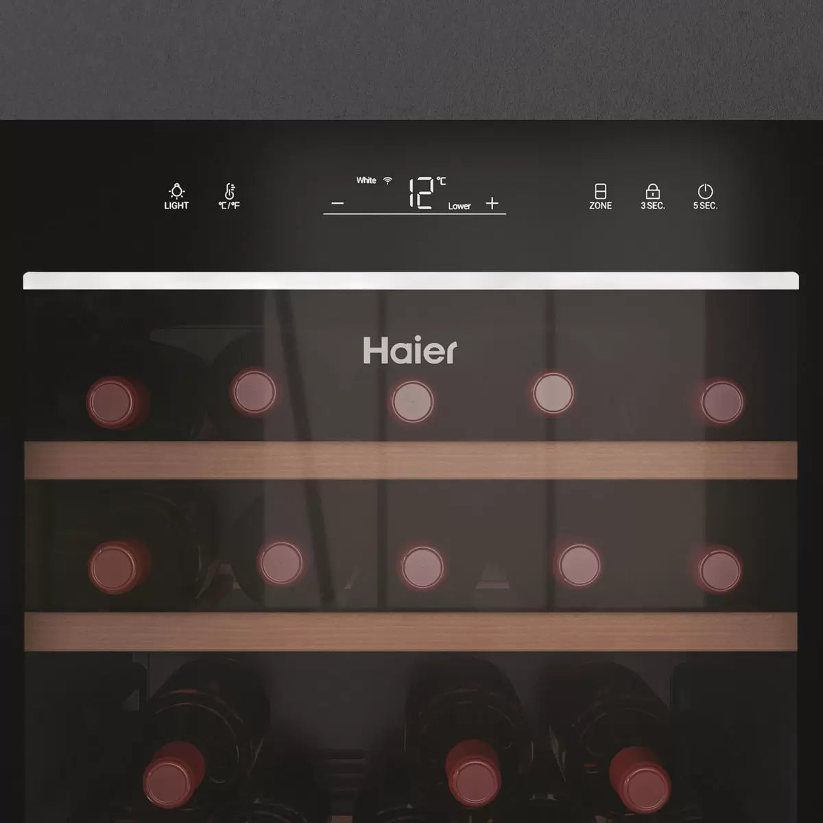 Haier HWS77GDAU1 77 Bottle Dual Zone Wine Cooler, G Rated in Black