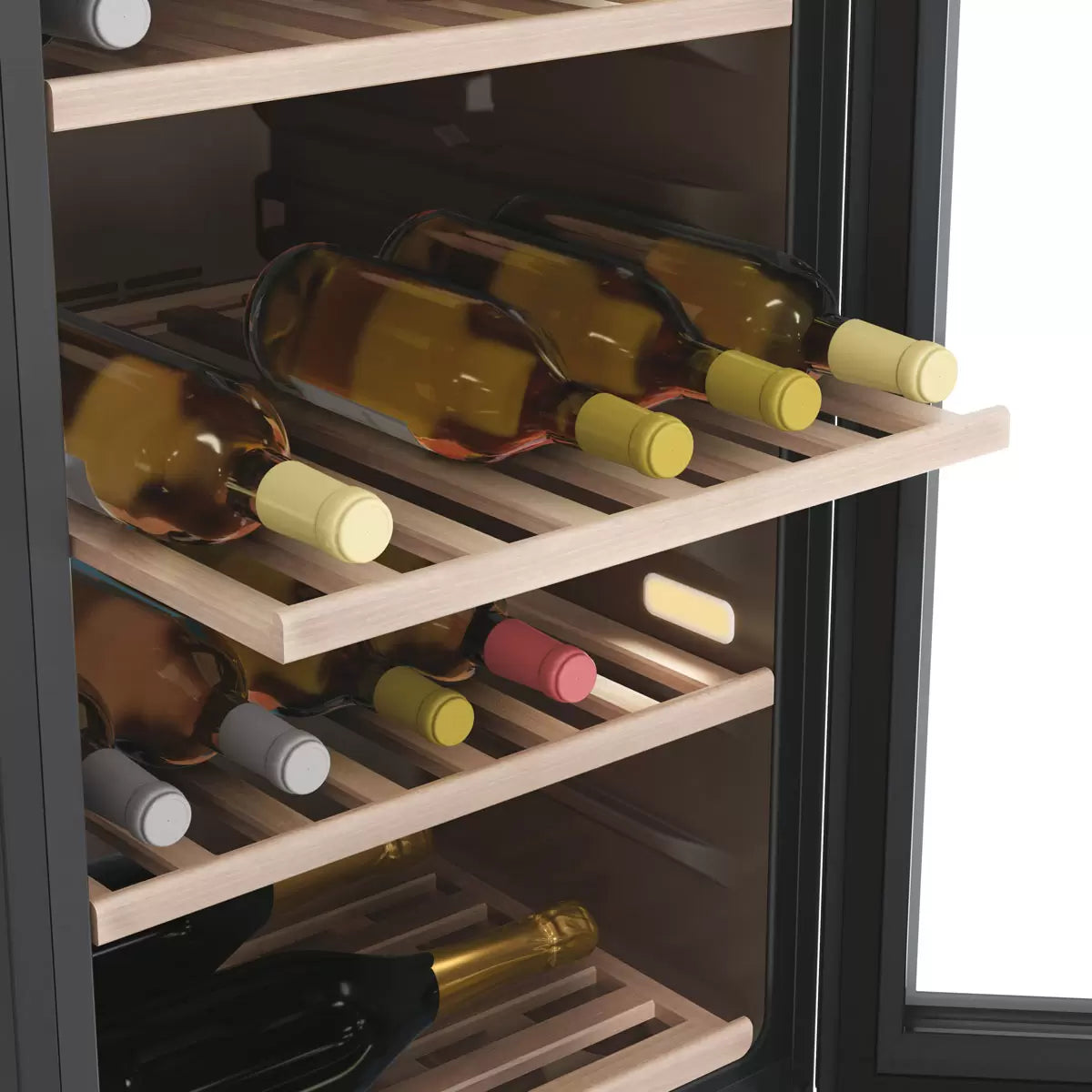 Haier HWS77GDAU1 77 Bottle Dual Zone Wine Cooler, G Rated in Black