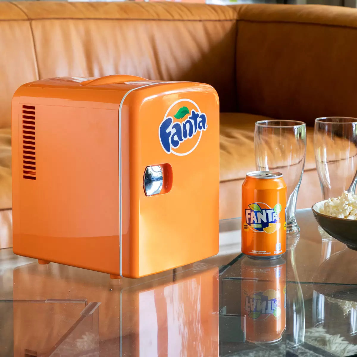 Coca-Cola 4L Mini Fridge Fanta 6 Can Portable 12V Cooler / Warmer In Orange