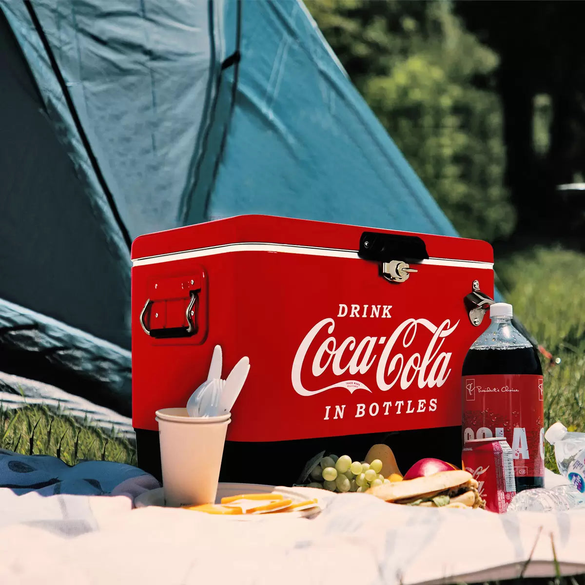 Coca-Cola 51L Stainless Steel Ice Chest with Bottle Opener 85 Can