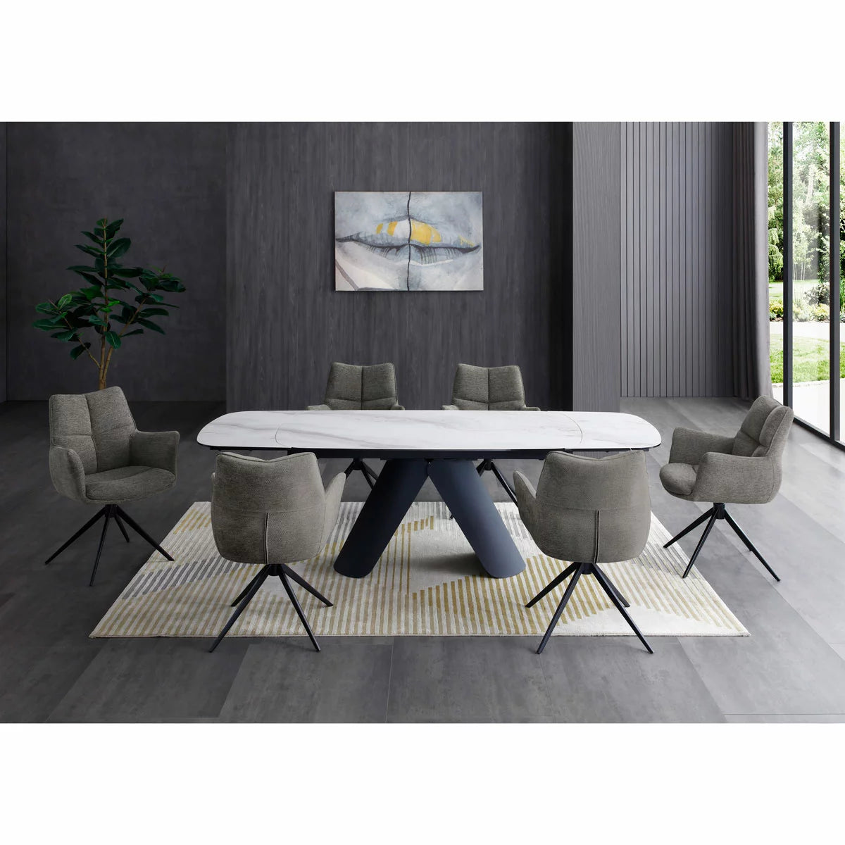 Indus Valley Capri Ceramic Extending Dining Table + 6 Grey Chairs, Seats 6-8