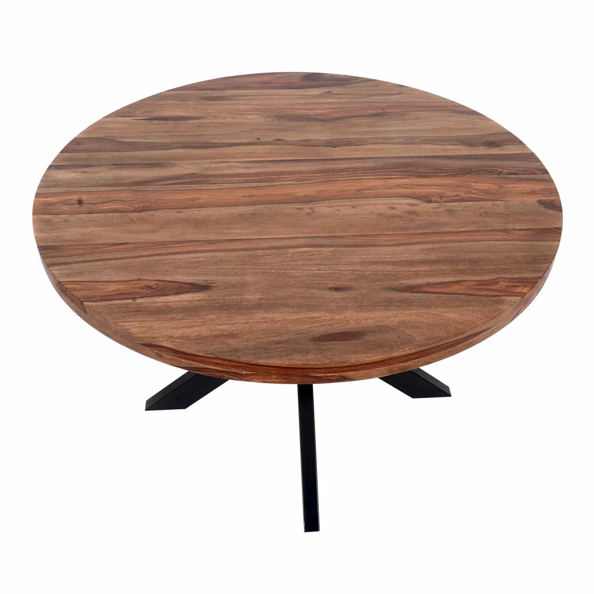 Indus Valley Henley Round Wooden Dining Table + 4 Brown Chairs