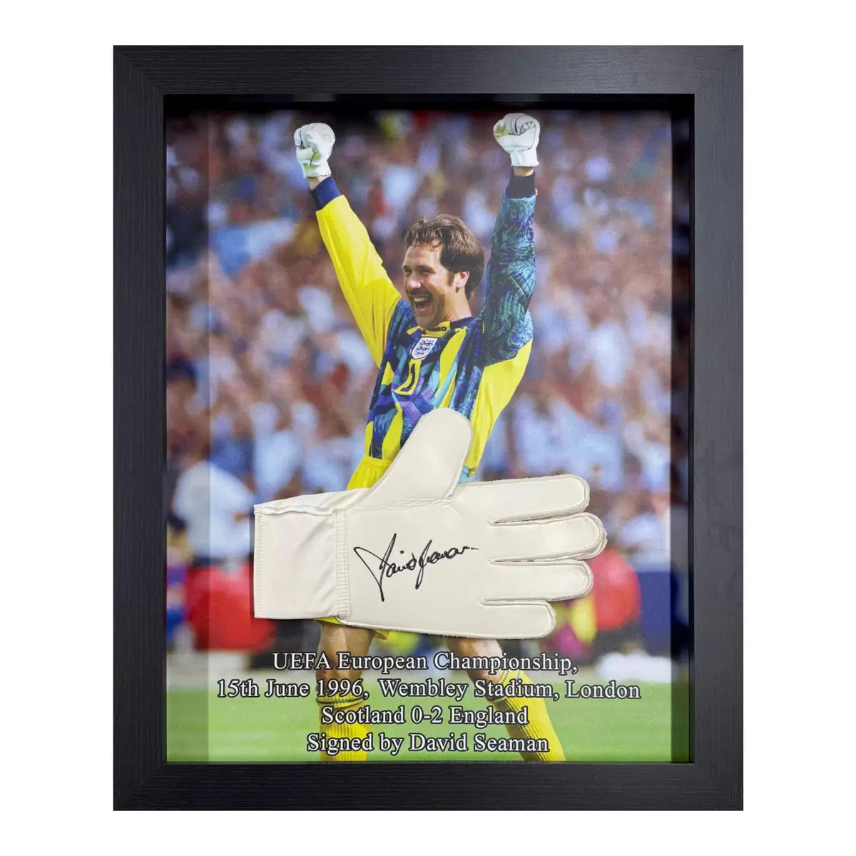 David Seaman England Signed Framed Goalkeeper Football Glove