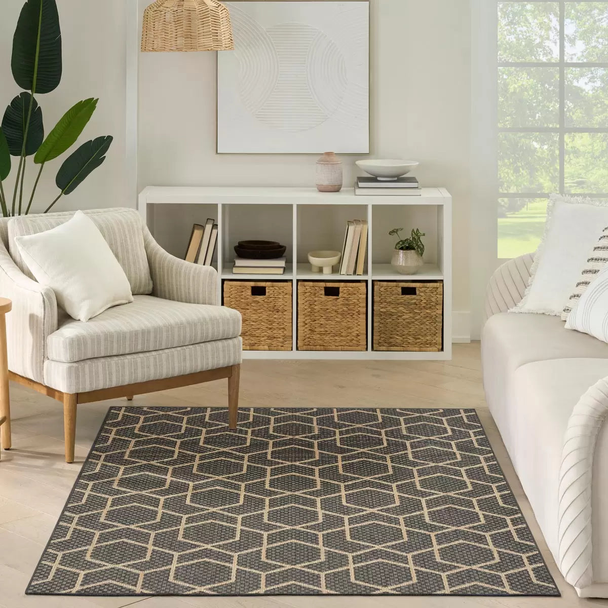 Nourison Horizon Geometric Charcoal Indoor Outdoor Rug, in 2 Sizes
