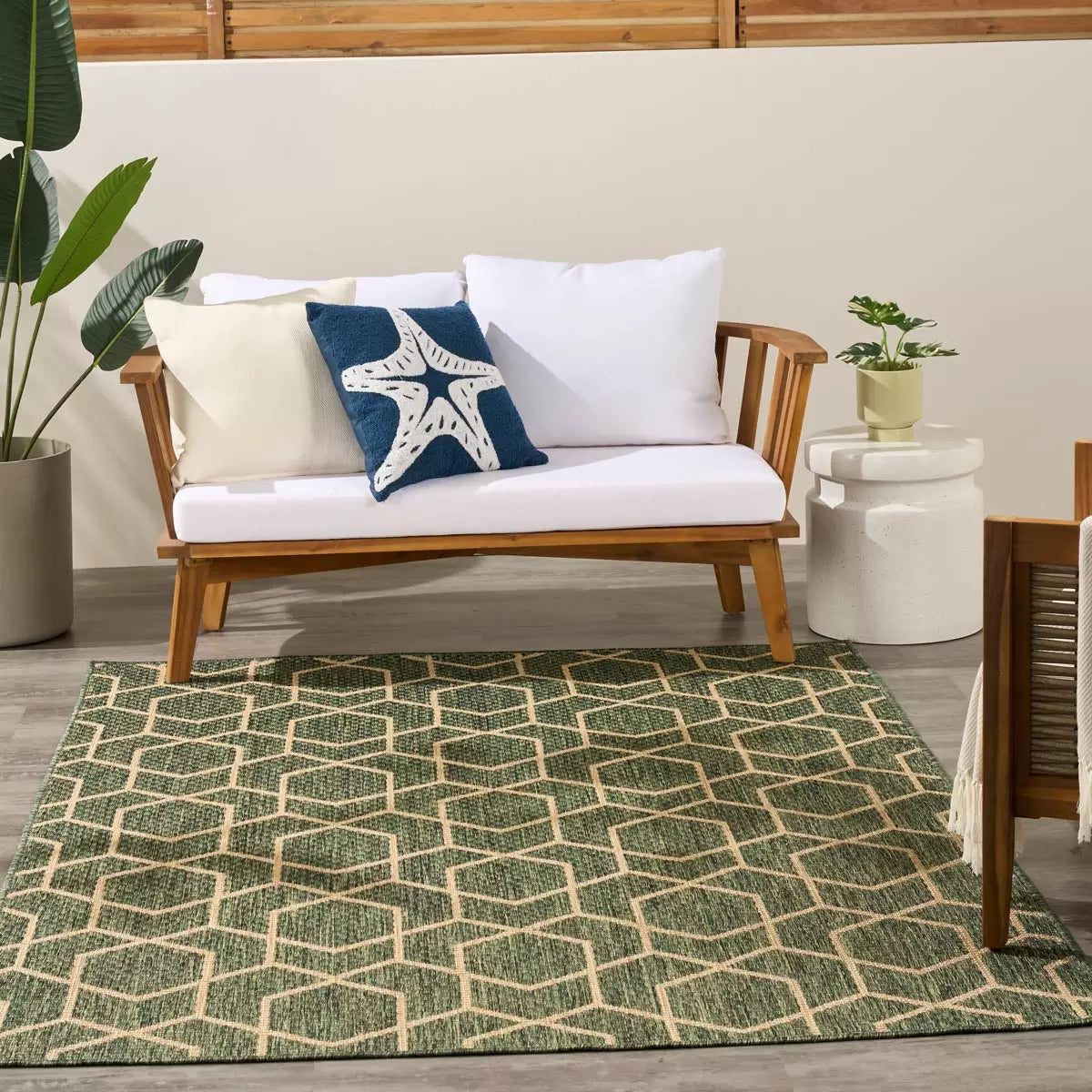 Nourison Horizon Geometric Green Indoor Outdoor Rug, in 2 Sizes