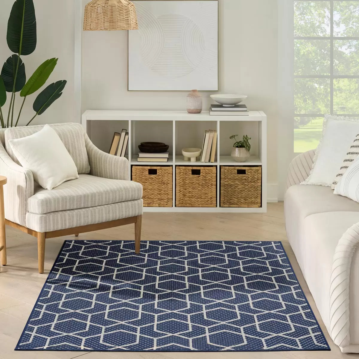 Nourison Horizon Geometric Navy Indoor Outdoor Rug, in 2 Sizes