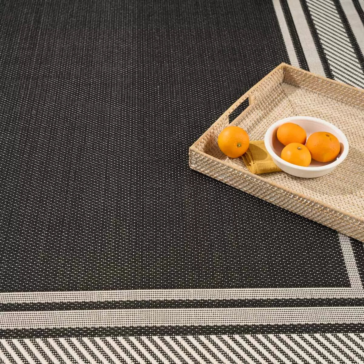 Nourison Horizon Border Black Indoor Outdoor Rug, in 2 Sizes
