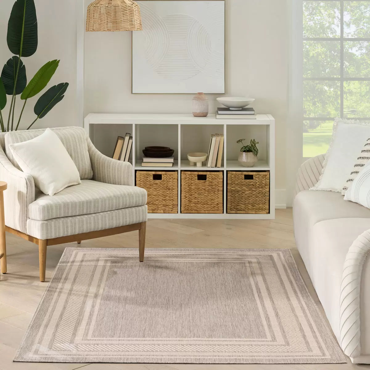 Nourison Horizon Border Grey Indoor Outdoor Rug, in 2 Sizes