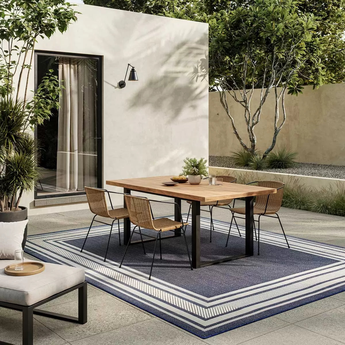 Nourison Horizon Border Navy Indoor Outdoor Rug, in 2 Sizes