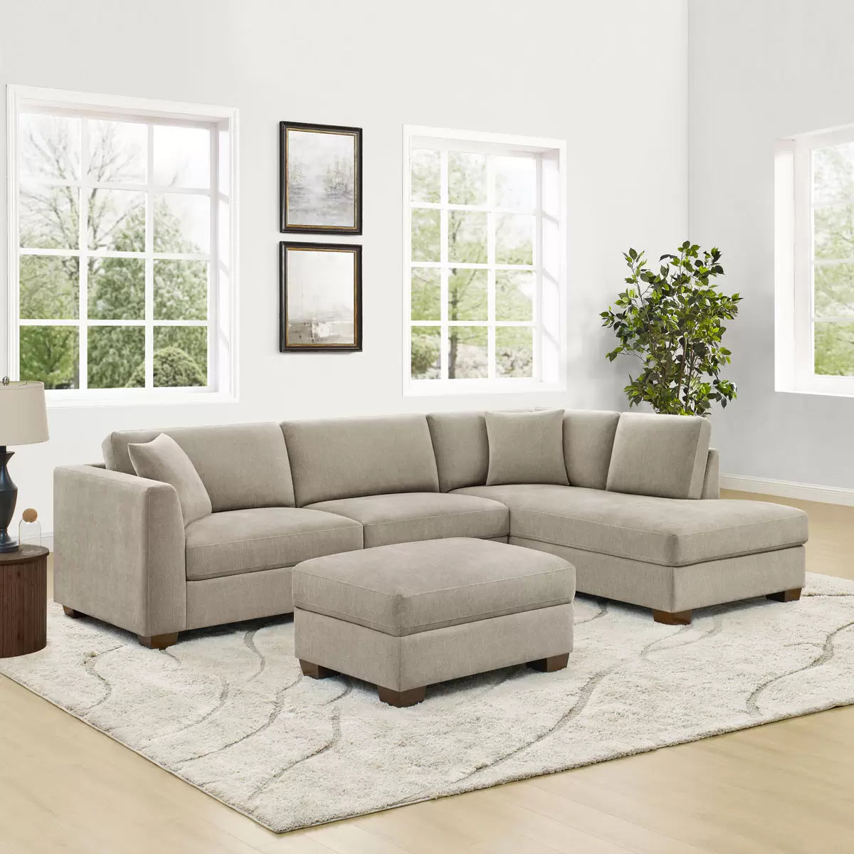 Thomasville Walsen Grey Fabric Corner Sofa with Storage Ottoman in 2