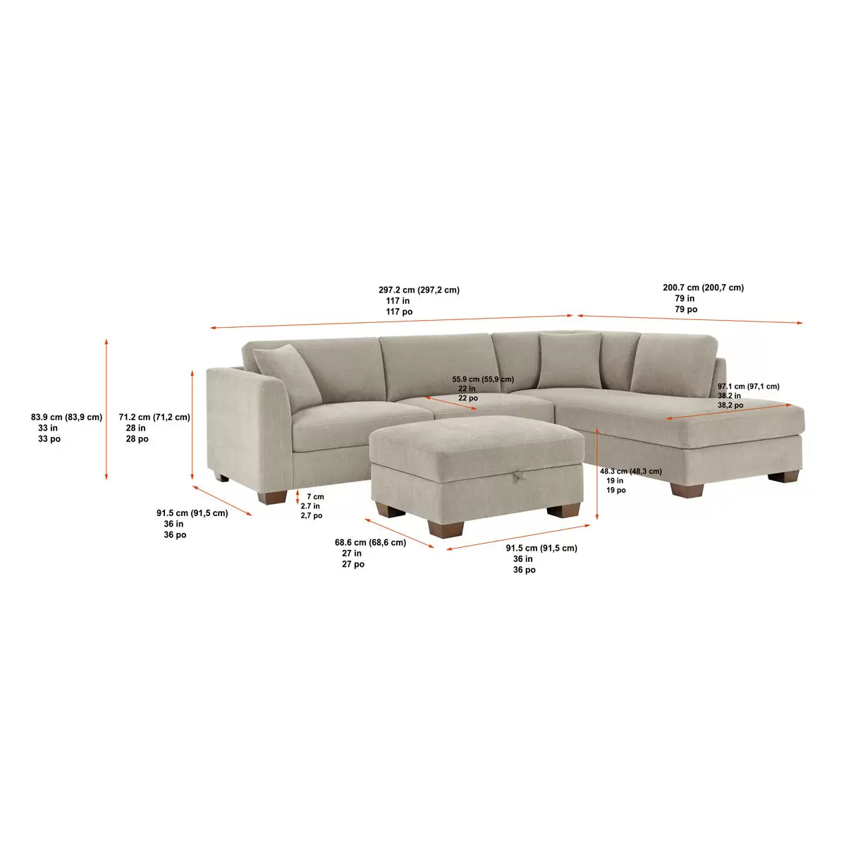 Thomasville Walsen Grey Fabric Corner Sofa with Storage Ottoman in 2