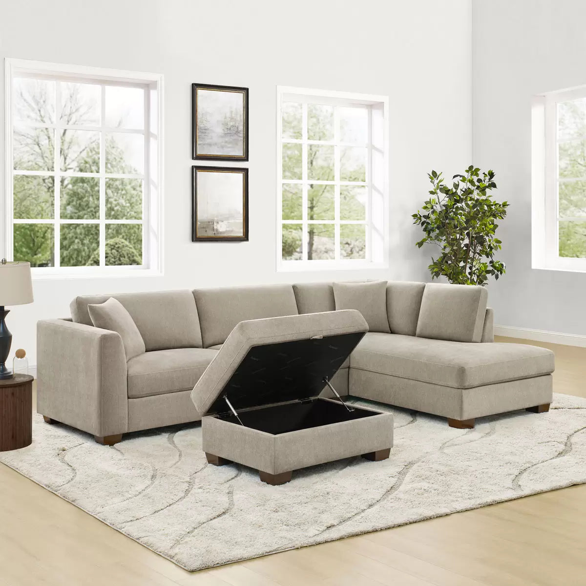 Thomasville Walsen Grey Fabric Corner Sofa with Storage Ottoman in 2