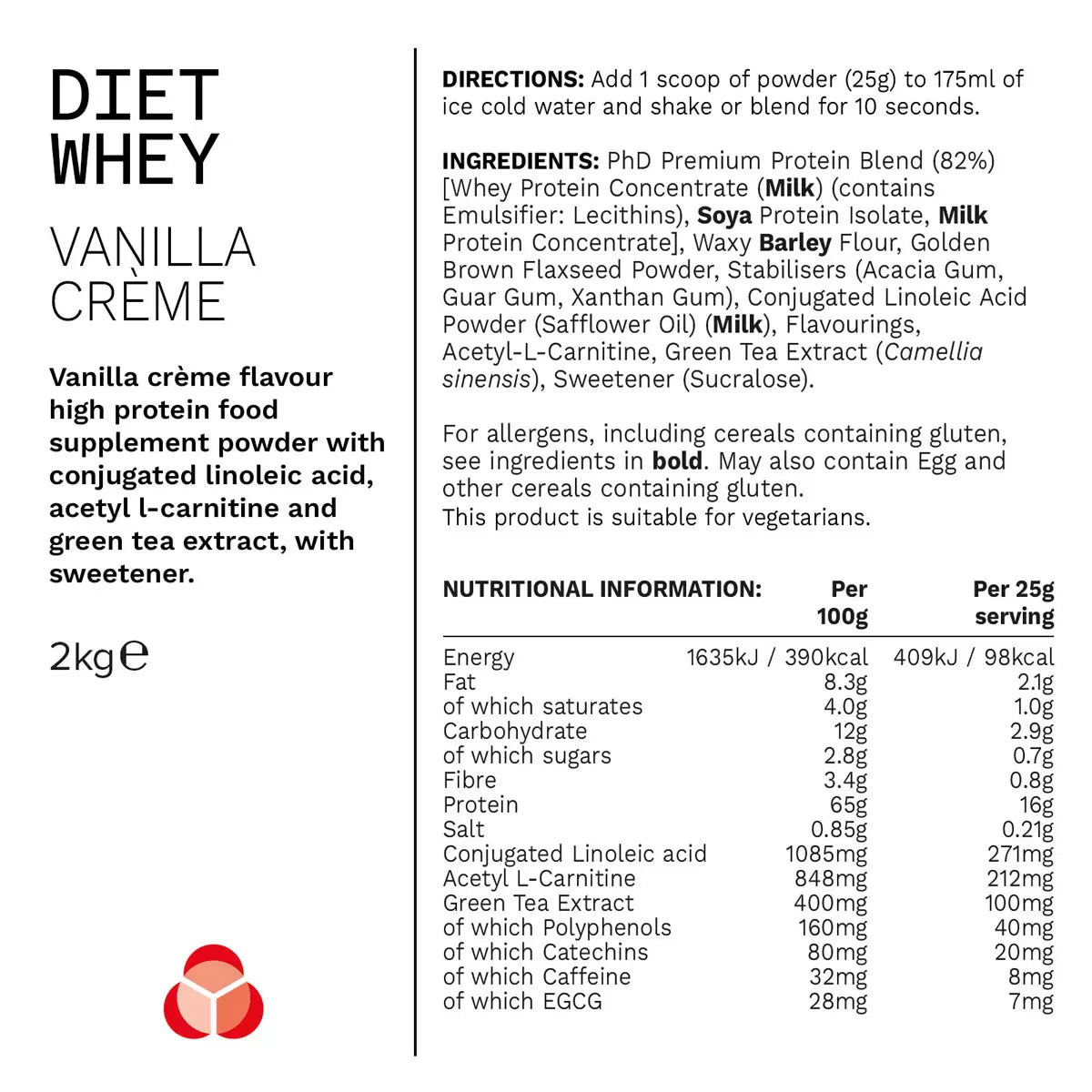 PHD Diet Whey Powder Vanilla Flavour, 2kg
