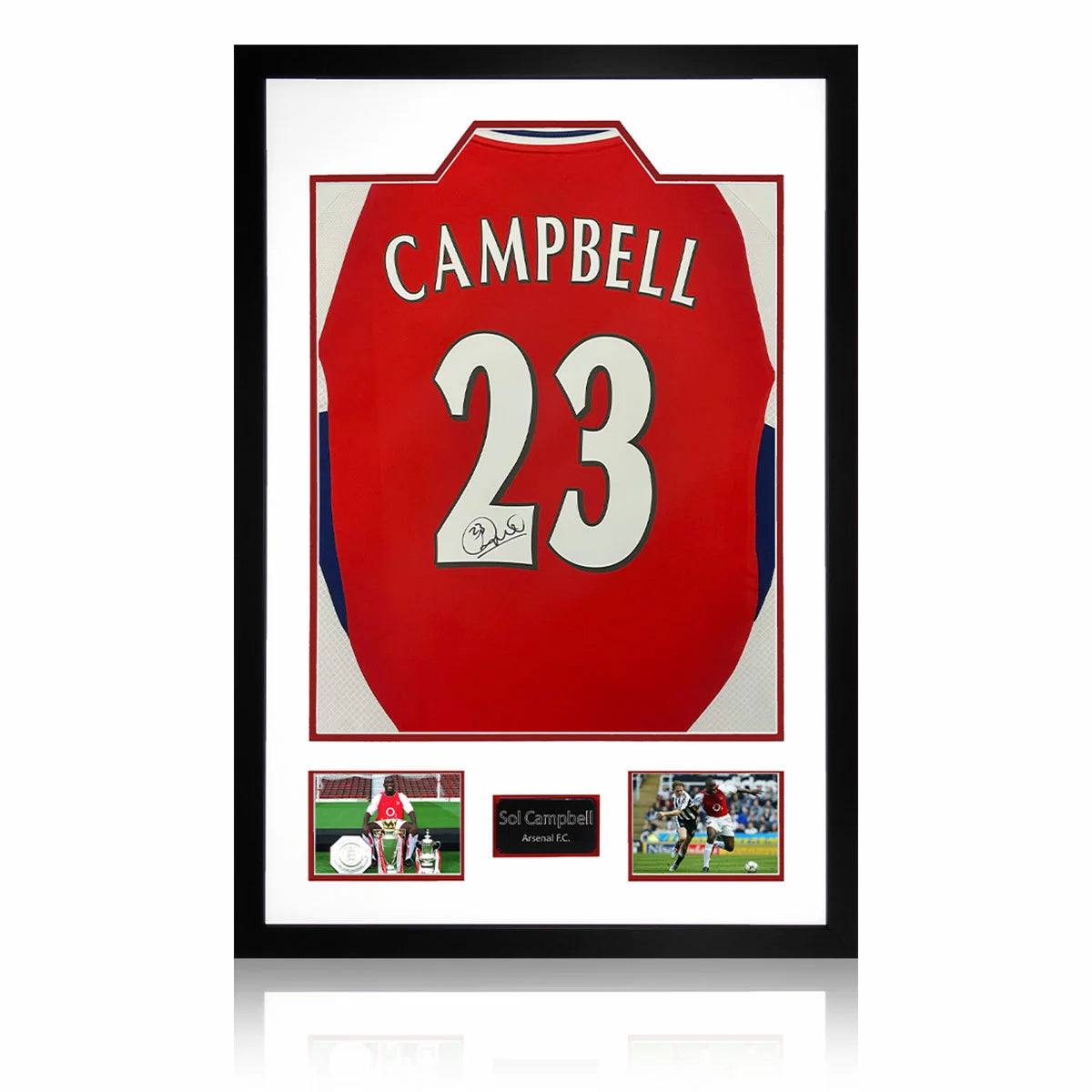 Sol Campbell Signed Framed Arsenal Football Shirt including 2 Photos
