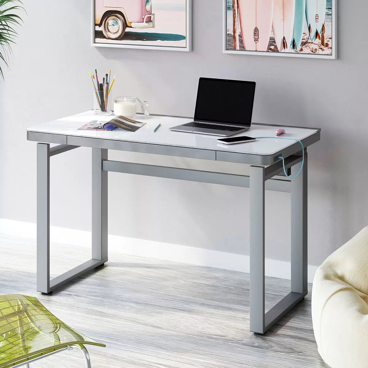 Tresanti Aurora Power Adjustable Height Desk with LED Lights