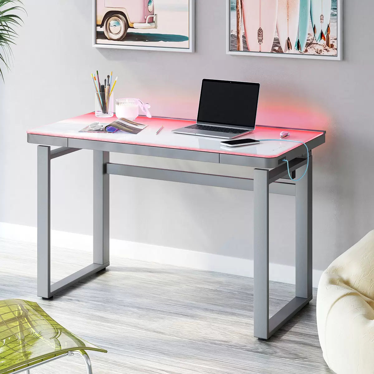 Tresanti Aurora Power Adjustable Height Desk with LED Lights