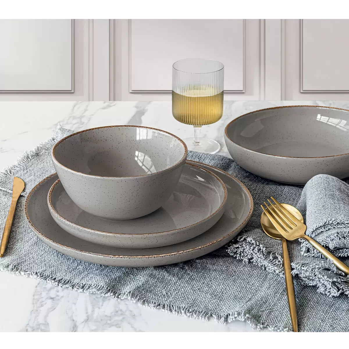 Over & Back Stoneware Dinnerware Set, 16 Piece