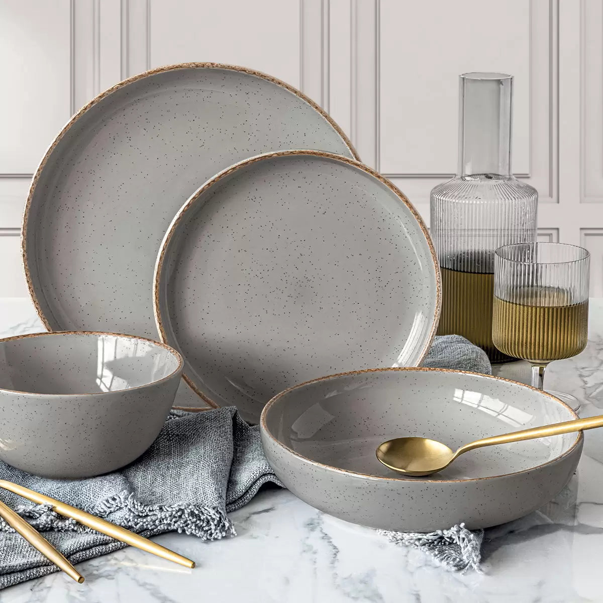 Over & Back Stoneware Dinnerware Set, 16 Piece