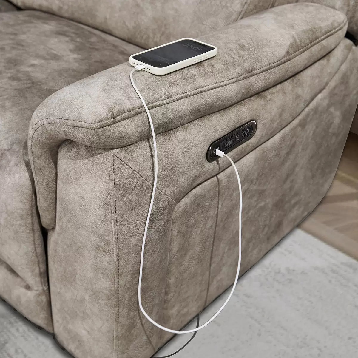 Oscar Grey Fabric Power Reclining 2 Seater Sofa with Power Headrest