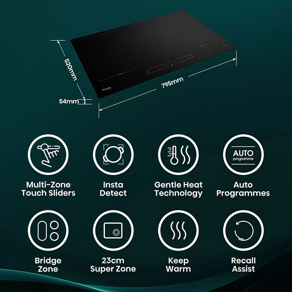 Hisense Hi6 HI8432BSCWF 80cm Induction Hob with Bridge Zone, in Black, view 2