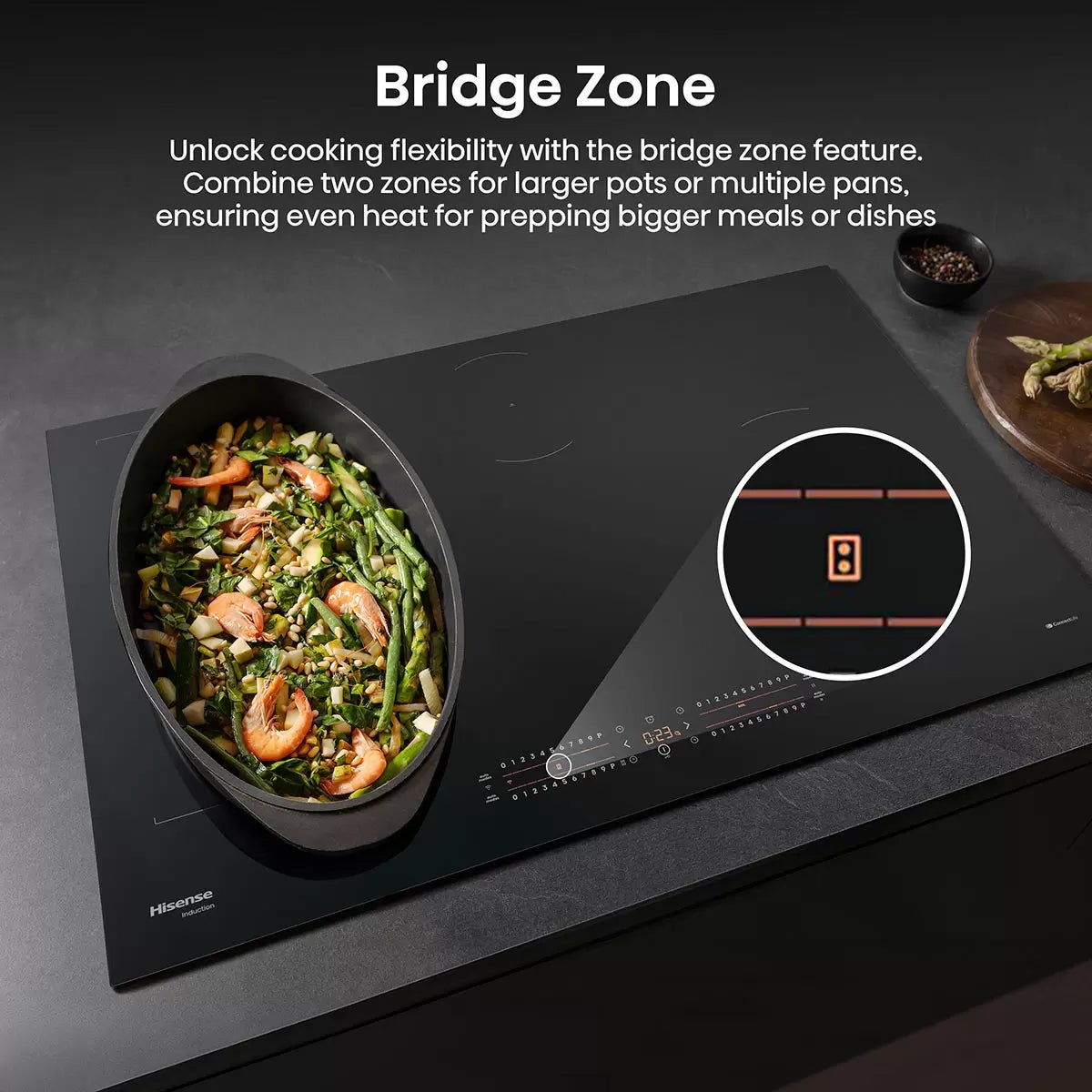 Hisense Hi6 HI8432BSCWF 80cm Induction Hob with Bridge Zone, in Black, view 7