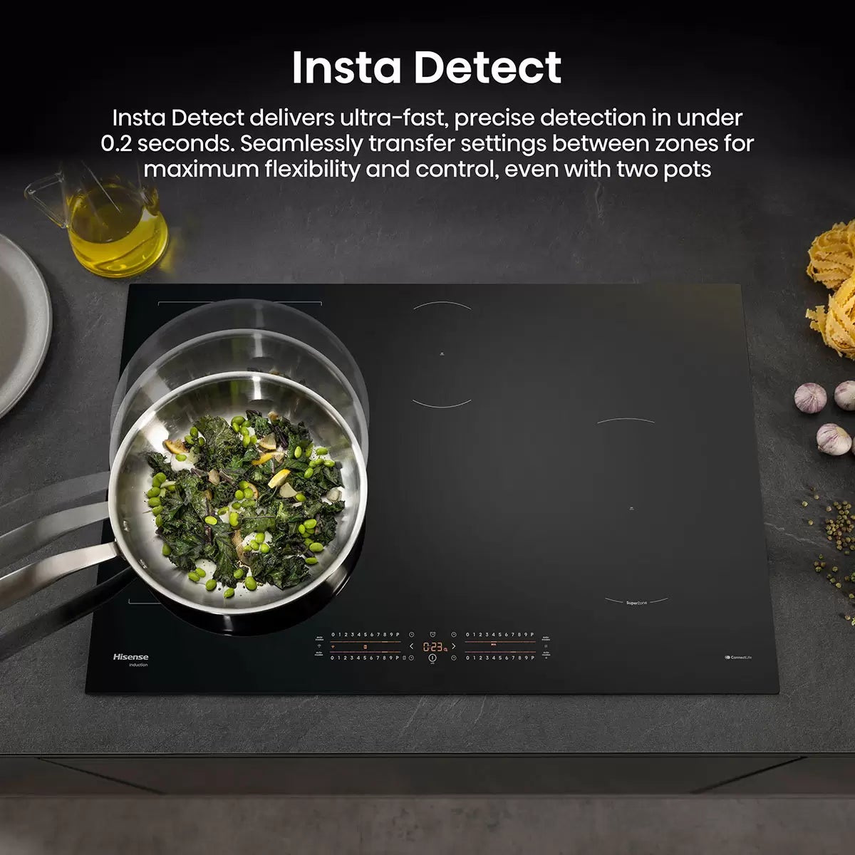 Hisense Hi6 HI8432BSCWF 80cm Induction Hob with Bridge Zone, in Black, view 4