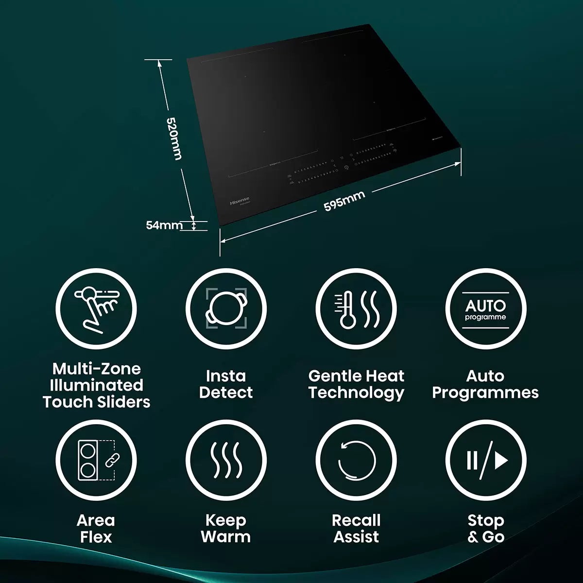 Hisense Hi6 HI6442BSCWF 60cm Induction Hob with Area Flex, in Black, view 2
